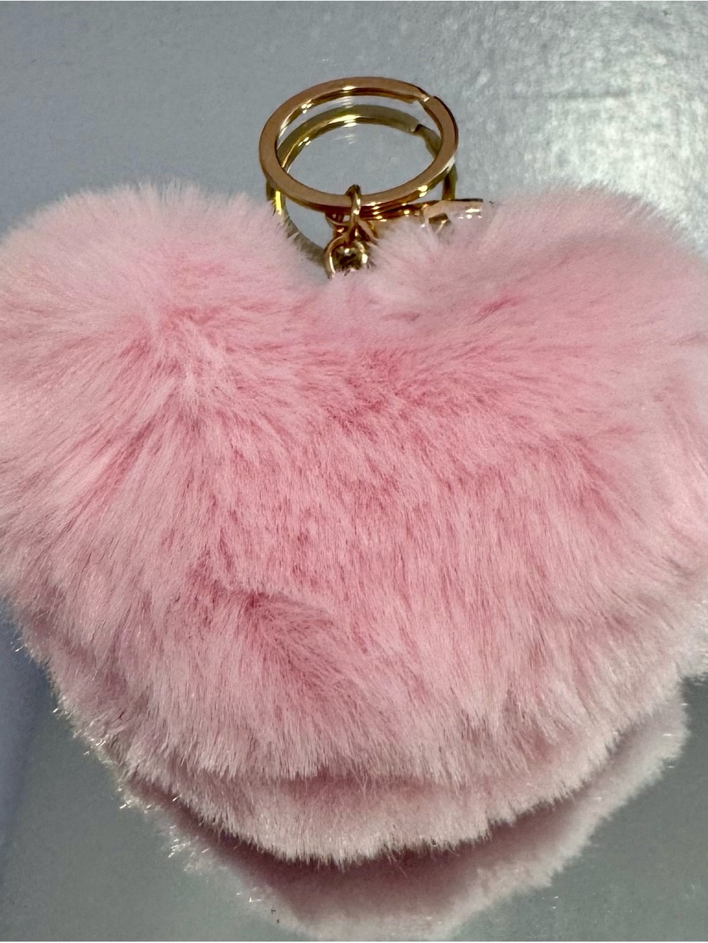 New Pink Faux Fur Heart Keychain